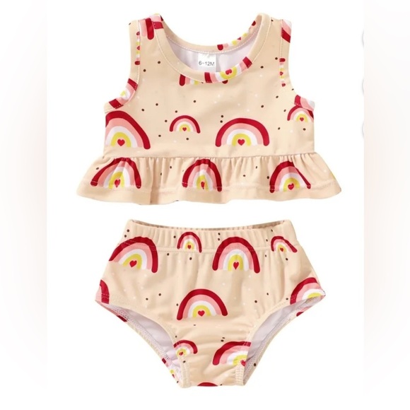 Younger Tree Toddler Baby Girls 2PCS Swimsuit - Summer Sleeveless Rainbow 6-12M - Picture 1 of 10